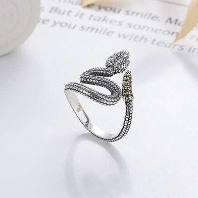 Buddha Stones 925 Sterling Silver Year Of The Snake Clam Adjustable Ring Ring BS Adjustable(Inner Diameter 15mm-19mm)