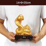 Buddha Stones Year Of The Snake Fu Character Treasure Bowl Ingots Gather Wealth Resin Home Statue Decoration Decorations BS Small Statue Gold 14*9*20cm