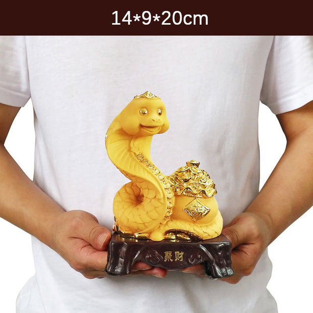 Buddha Stones Year Of The Snake Fu Character Treasure Bowl Ingots Gather Wealth Resin Home Statue Decoration Decorations BS Small Statue Yellow 14*9*20cm