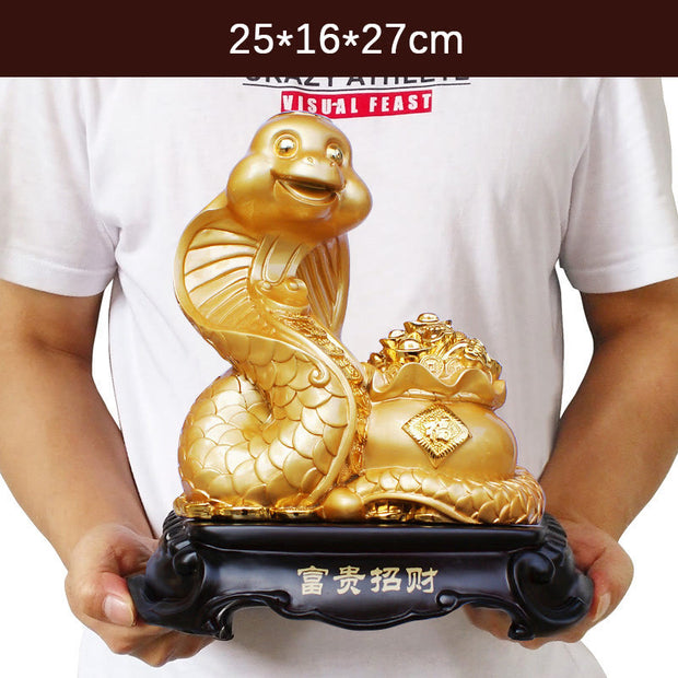 Buddha Stones Year Of The Snake Fu Character Treasure Bowl Ingots Gather Wealth Resin Home Statue Decoration Decorations BS Large Statue Gold 25*16*27cm