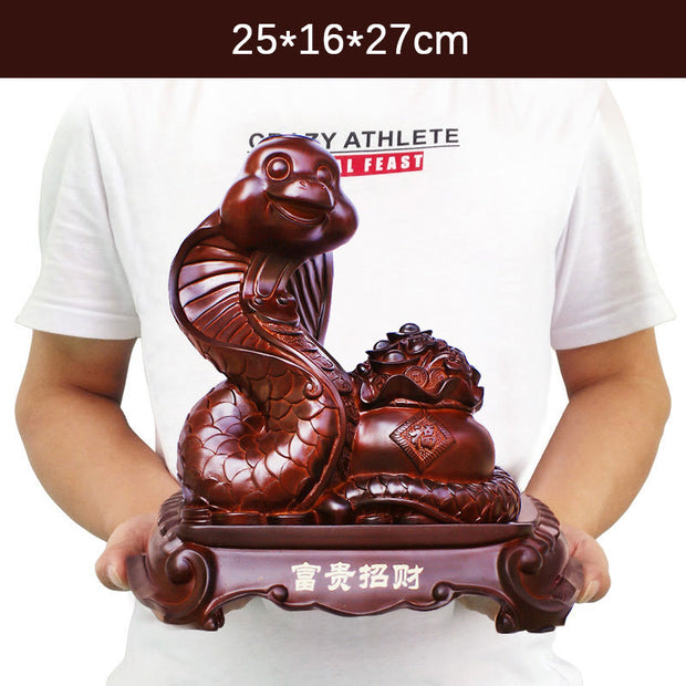 Buddha Stones Year Of The Snake Fu Character Treasure Bowl Ingots Gather Wealth Resin Home Statue Decoration Decorations BS Large Statue Brown 25*16*27cm