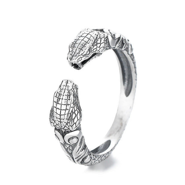 Buddha Stones 925 Sterling Silver Year Of The Snake Clam Adjustable Two-headed Snake Open Ring