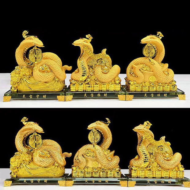 Buddha Stones Year Of The Snake Copper Coins Ingots Attract Fortune Resin Statue Home Decoration