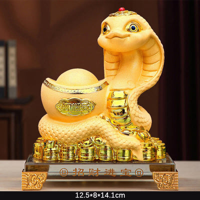 Buddha Stones Year Of The Snake Gold Ingots Treasure Bowl Attract Wealth Resin Statue Home Decoration Decorations BS Gold Ingot-Glass Base 12.5*8*14.1cm