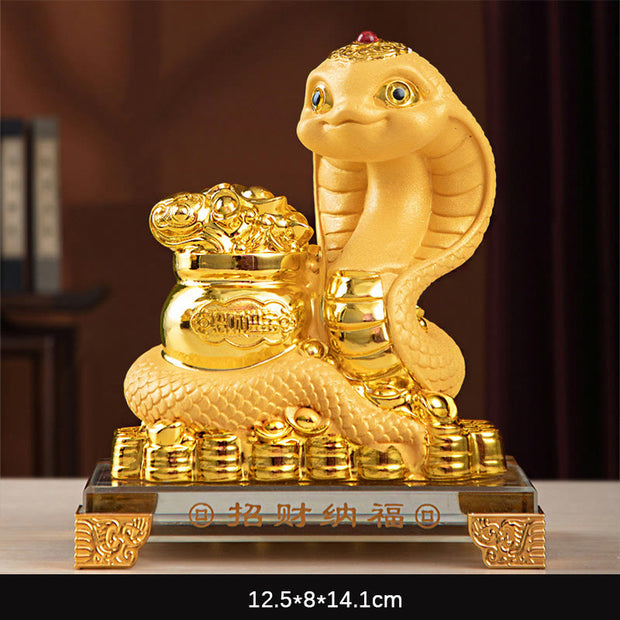 Buddha Stones Year Of The Snake Gold Ingots Treasure Bowl Attract Wealth Resin Statue Home Decoration