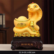 Buddha Stones Year Of The Snake Gold Ingots Treasure Bowl Attract Wealth Resin Statue Home Decoration