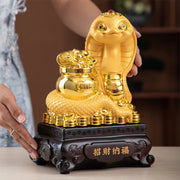 Buddha Stones Year Of The Snake Gold Ingots Treasure Bowl Attract Wealth Resin Statue Home Decoration Decorations BS 7