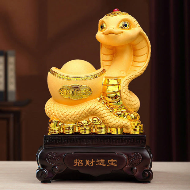 Buddha Stones Year Of The Snake Gold Ingots Treasure Bowl Attract Wealth Resin Statue Home Decoration