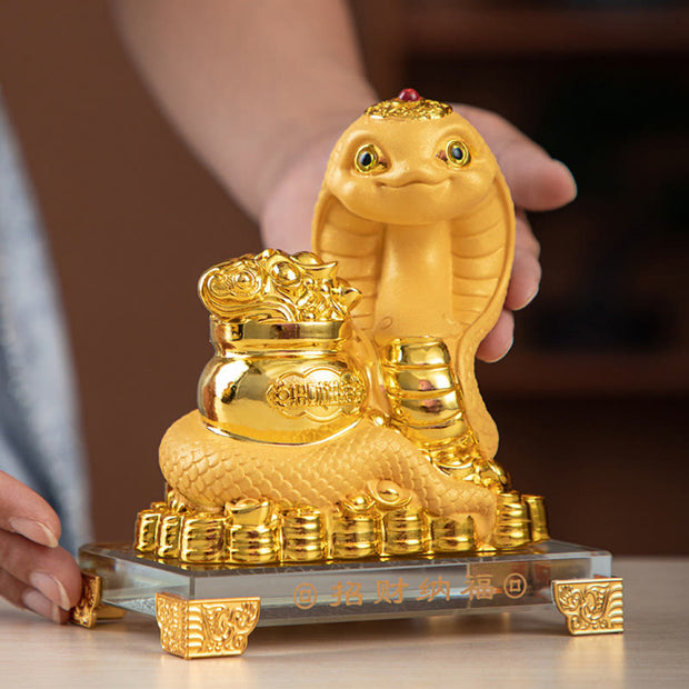 Buddha Stones Year Of The Snake Gold Ingots Treasure Bowl Attract Wealth Resin Statue Home Decoration Decorations BS 2