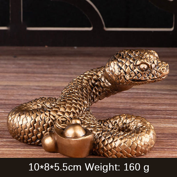 Buddha Stones Year Of The Snake Gold Ingots Copper Coins Wealth Resin Statue Home Decoration Decorations BS Bronze Ingot Snake 10*8*5.5cm