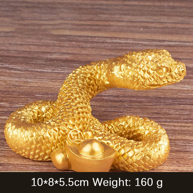 Buddha Stones Year Of The Snake Gold Ingots Copper Coins Wealth Resin Statue Home Decoration Decorations BS Golden Ingot Snake 10*8*5.5cm