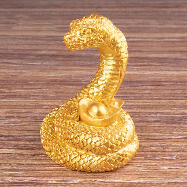 Buddha Stones Year Of The Snake Gold Ingots Copper Coins Wealth Resin Statue Home Decoration Decorations BS Golden Ingot Snake 7.5*6*9.5cm