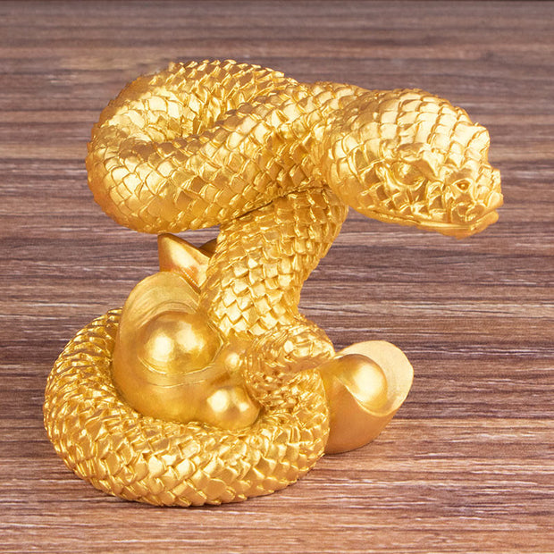 Buddha Stones Year Of The Snake Gold Ingots Copper Coins Wealth Resin Statue Home Decoration Decorations BS 5