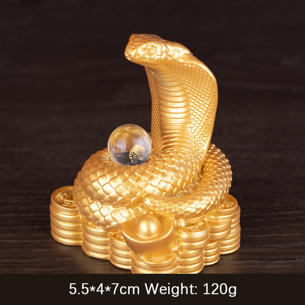 Buddha Stones Year Of The Snake Ingots Copper Coins Ball Wealth Resin Statue Home Decoration Decorations BS Small Golden Ingot Snake 5.5*4*7cm