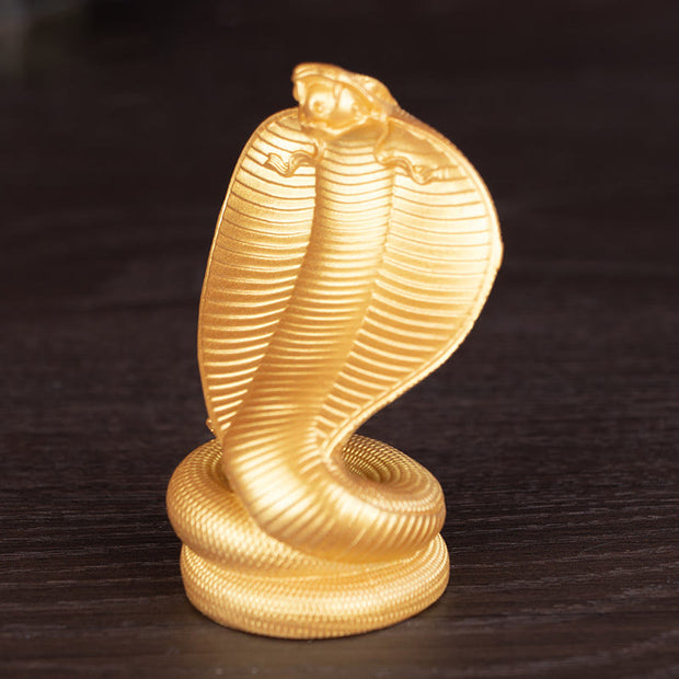 Buddha Stones Year Of The Snake Golden Bronze Cobra Resin Statue Home Decoration Decorations BS 4