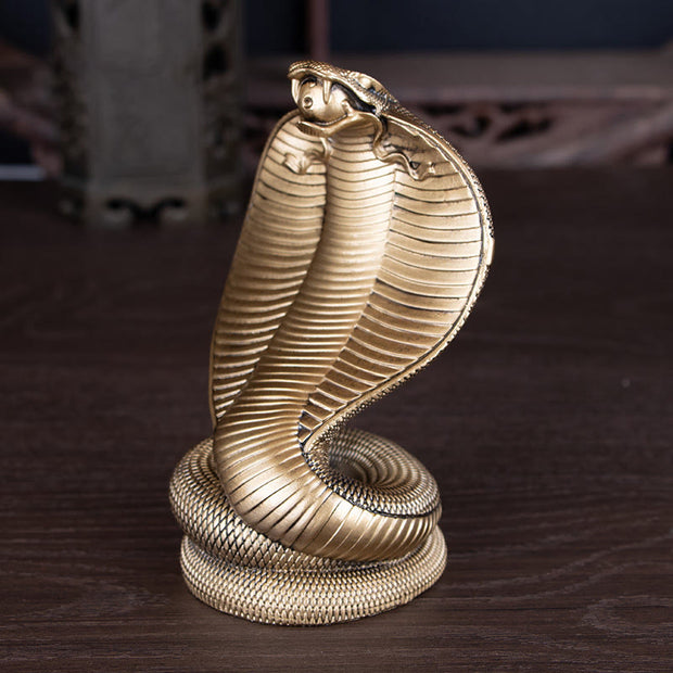 Buddha Stones Year Of The Snake Golden Bronze Cobra Resin Statue Home Decoration Decorations BS 6