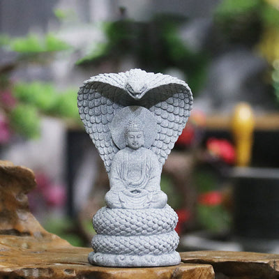 Buddha Stones Shakyamuni Snake Meditation Sandstone Zen Statue Compassion Home Desk Decoration Decorations BS Buddha Statue 7.5*5.8*12.5cm