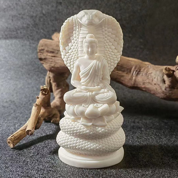 Buddha Stones Tathagata Shakyamuni Snake Lotus Ivory Fruit Meditation Statue Serenity Home Decoration Decorations BS Buddha Small 7*3.5*2.9cm