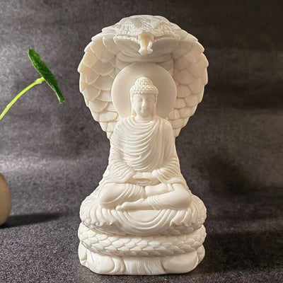 Buddha Stones Tathagata Shakyamuni Snake Lotus Ivory Fruit Meditation Statue Serenity Home Decoration