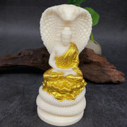 Buddha Stones Tathagata Shakyamuni Snake Lotus Ivory Fruit Meditation Statue Serenity Home Decoration Decorations BS Gold Buddha Small 7*3.5*2.9cm