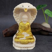 Buddha Stones Tathagata Shakyamuni Snake Lotus Ivory Fruit Meditation Statue Serenity Home Decoration Decorations BS Gold Buddha Large 16*9*7cm