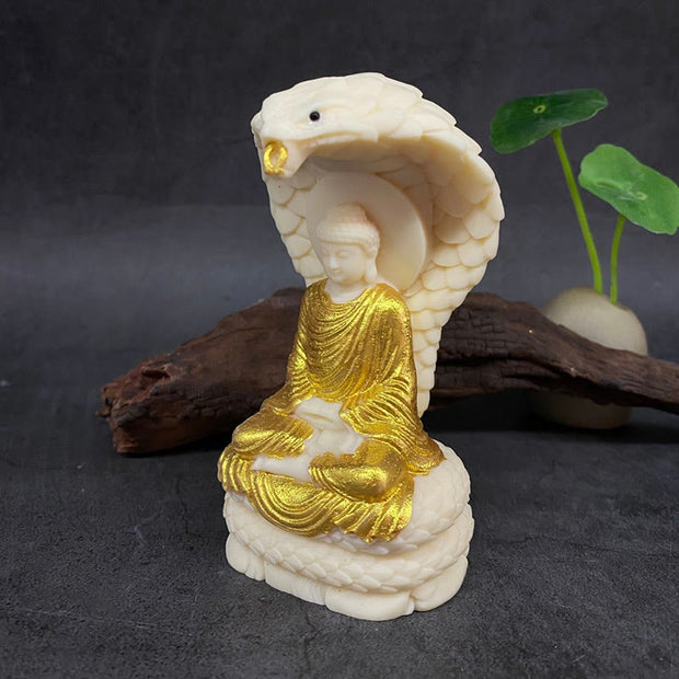 Buddha Stones Tathagata Shakyamuni Snake Lotus Ivory Fruit Meditation Statue Serenity Home Decoration