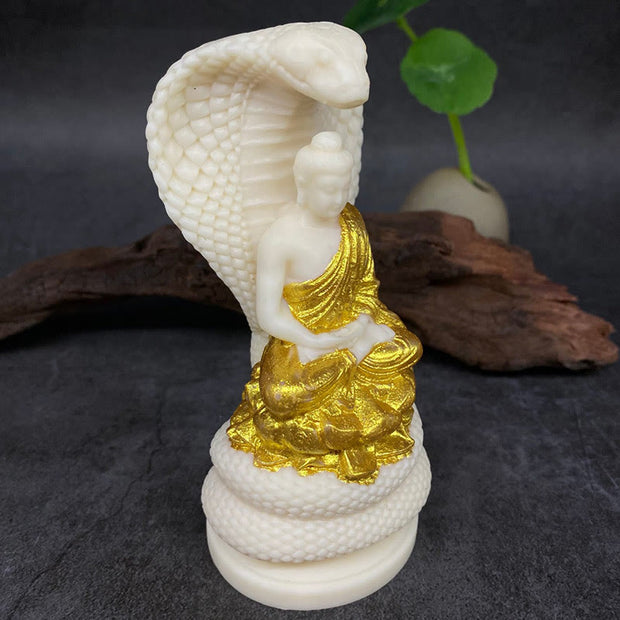 Buddha Stones Tathagata Shakyamuni Snake Lotus Ivory Fruit Meditation Statue Serenity Home Decoration Decorations BS 10