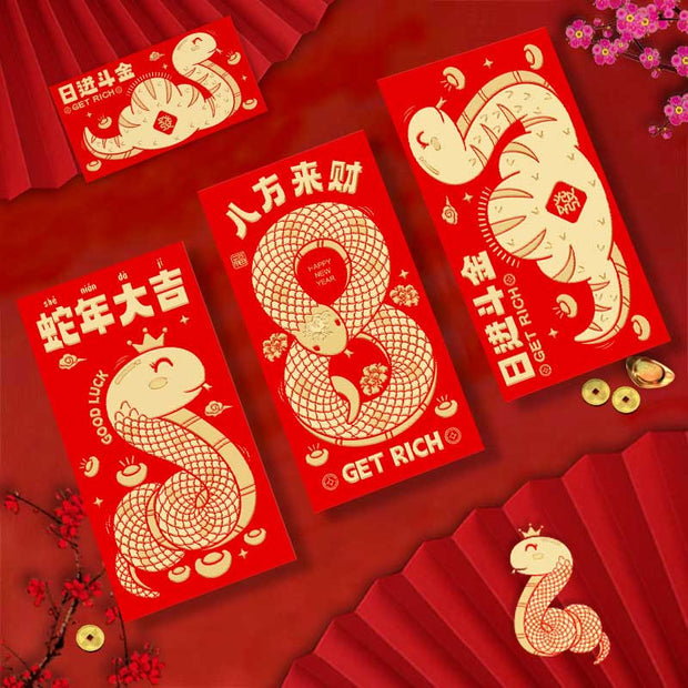 Buddha Stones 6Pcs Red Envelope Year Of The Snake Design Lucky Money Envelopes Good Luck 2025 Chinese New Year