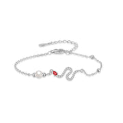 Buddha Stones 925 Sterling Silver Pearl Year Of The Snake Blessing Bracelet Bracelet BS Red-Eyed Snake Pearl White Gold (Wrist Circumference: 14-18cm)