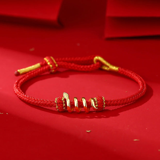 Buddha Stones 925 Sterling Silver Year Of Snake Red String Protection Braided Bracelet Bracelet BS 925 Sterling Silver Red String Golden Snake(Wrist Circumference: 17-22cm)