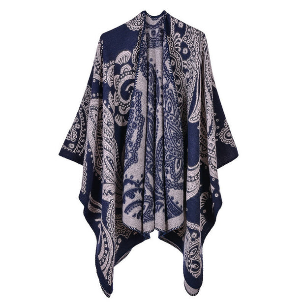 Buddha Stones Tibetan Cashew Flower Shawl Fall Winter Cozy Scarf Wrap Tibetan Shawl BS SteelBlue 130*150cm