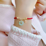 Buddha Stones Copper Plated Gold Jade Peace Buckle Fu Character Year Of The Snake Red String Luck Bracelet