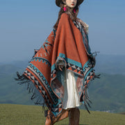 Buddha Stones Tibetan Orange Geometric Rhombus Pattern Tassels Shawl Fall Winter Warm Scarf Wrap