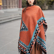 Buddha Stones Tibetan Orange Geometric Rhombus Pattern Tassels Shawl Fall Winter Warm Scarf Wrap Tibetan Shawl BS 8