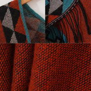 Buddha Stones Tibetan Orange Geometric Rhombus Pattern Tassels Shawl Fall Winter Warm Scarf Wrap