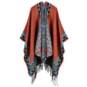 Buddha Stones Tibetan Orange Geometric Rhombus Pattern Tassels Shawl Fall Winter Warm Scarf Wrap Tibetan Shawl BS 21