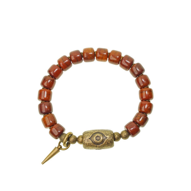 Buddha Stones Yak Bone Dzi Shape Copper Cone Pendant Strength Bracelet Bracelet BS 13