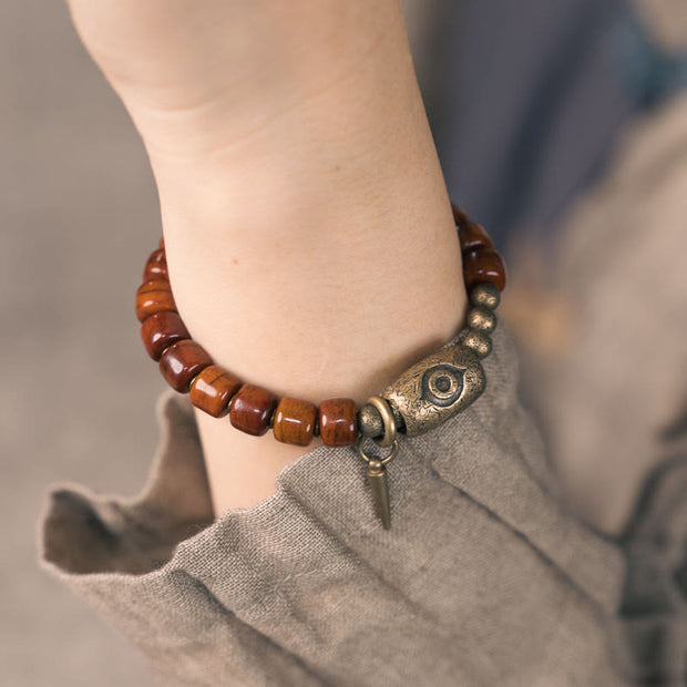 Buddha Stones Bone Beads Dzi Shape Copper Cone Pendant Strength Bracelet