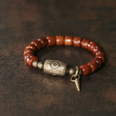 Buddha Stones Yak Bone Dzi Shape Copper Cone Pendant Strength Bracelet Bracelet BS Yak Bone Copper(Wrist Circumference: 17-17.5cm)