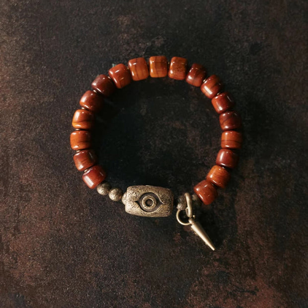 Buddha Stones Yak Bone Dzi Shape Copper Cone Pendant Strength Bracelet Bracelet BS 2