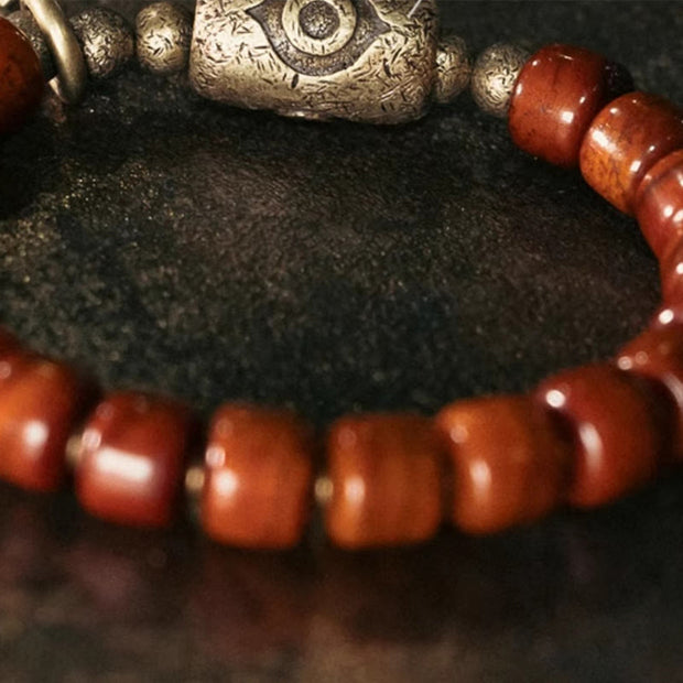 Buddha Stones Yak Bone Dzi Shape Copper Cone Pendant Strength Bracelet Bracelet BS 8