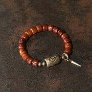 Buddha Stones Bone Beads Dzi Shape Copper Cone Pendant Strength Bracelet