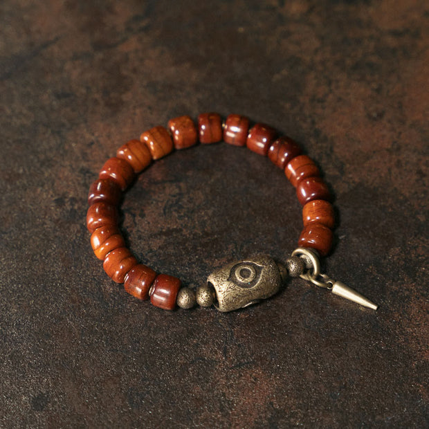 Buddha Stones Bone Beads Dzi Shape Copper Cone Pendant Strength Bracelet