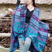 Buddha Stones Tibetan Geometric Horizontal Stripe Flowers Pattern Shawl Fall Winter Warm Soft Scarf Wrap Tibetan Shawl BS 5