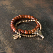 Buddha Stones Yak Bone Copper Yak Head Cone Pendant Double Wrap Strength Bracelet Bracelet BS 2