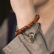 Buddha Stones Yak Bone Copper Yak Head Cone Pendant Double Wrap Strength Bracelet Bracelet BS 11