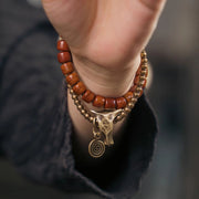 Buddha Stones Yak Bone Copper Yak Head Cone Pendant Double Wrap Strength Bracelet Bracelet BS 9