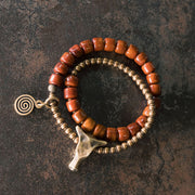 Buddha Stones Yak Bone Copper Yak Head Cone Pendant Double Wrap Strength Bracelet