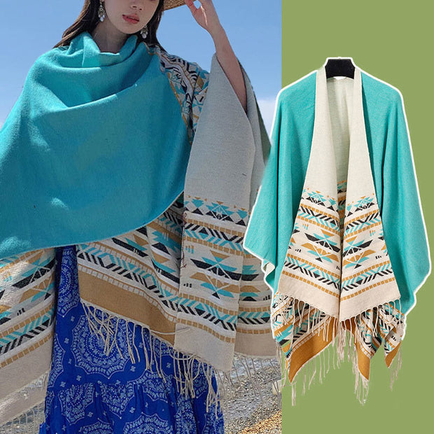 Buddha Stones Tibetan Geometric Rhombus Pattern Tassels Shawl Fall Winter Warm Cozy Scarf Wrap Tibetan Shawl BS 26