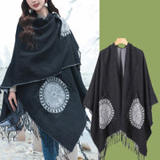 Buddha Stones Tibetan Geometric Round Mandala Pattern Tassels Shawl Fall Winter Cozy Scarf Wrap With Pockets Tibetan Shawl BS 13